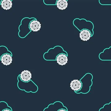 Line Cloud with snow icon isolated seamless pattern on black background. Cloud Stock Illustration