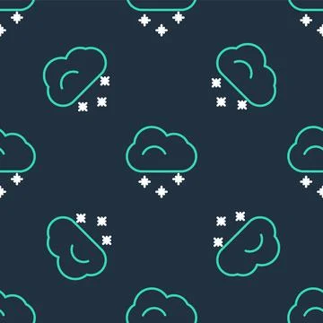 Line Cloud with snow icon isolated seamless pattern on black background. Cloud Stock Illustration
