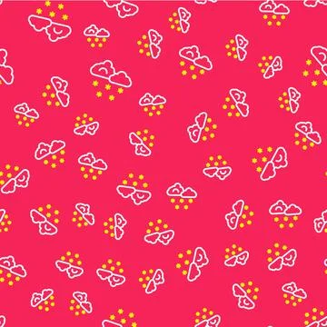Line Cloud with snow icon isolated seamless pattern on red background. Cloud 스톡 일러스트