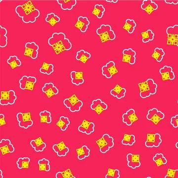 Line Cloud with snow icon isolated seamless pattern on red background. Cloud Stock Illustration