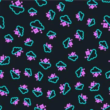 Line Cloud with snow icon isolated seamless pattern on black background. Cloud Stock Illustration