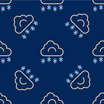 Line Cloud with snow icon isolated seamless pattern on blue background. Cloud Illustrazione stock