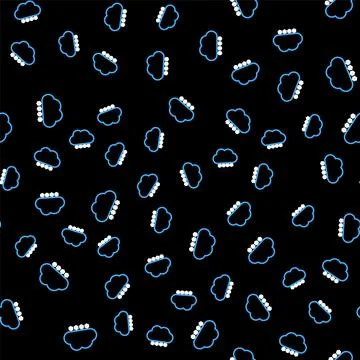 Line Cloud with snow icon isolated seamless pattern on black background. Cloud Stock Illustration