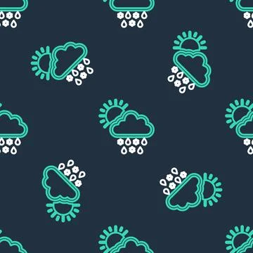 Line Cloud with snow, rain and sun icon isolated seamless pattern on black 스톡 일러스트