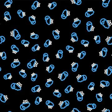 Line Cloud with snow, rain and moon icon isolated seamless pattern on black Stock Illustration