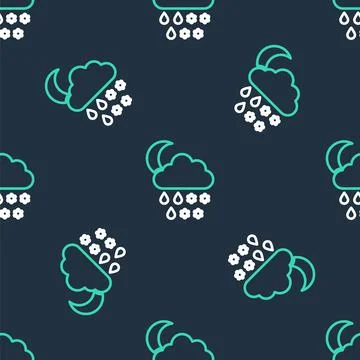 Line Cloud with snow, rain and moon icon isolated seamless pattern on black 스톡 일러스트