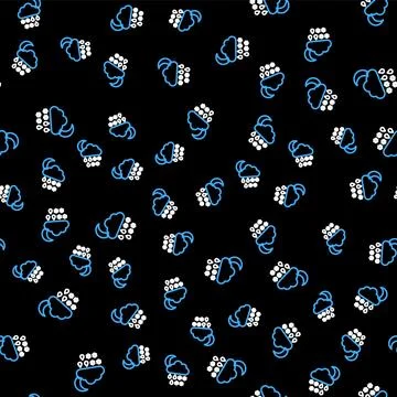 Line Cloud with snow, rain and moon icon isolated seamless pattern on black Illustrazione stock