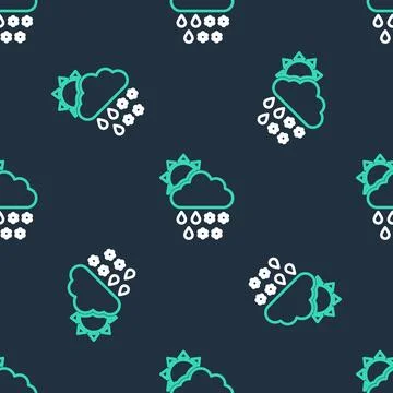 Line Cloud with snow, rain and sun icon isolated seamless pattern on black .. イラスト素材