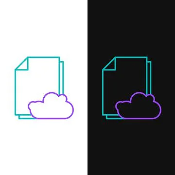 Line Cloud storage text document icon isolated on white and black background Illustrazione stock
