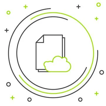 Line Cloud storage text document icon isolated on white background. Colorful イラスト素材