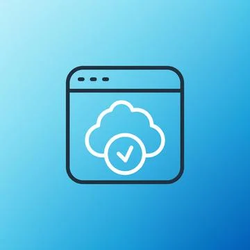 Line Cloud technology data transfer and storage icon isolated on blue background Stock Illustration