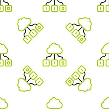 Line Cloud technology data transfer and storage icon isolated seamless pattern Illustrazione stock