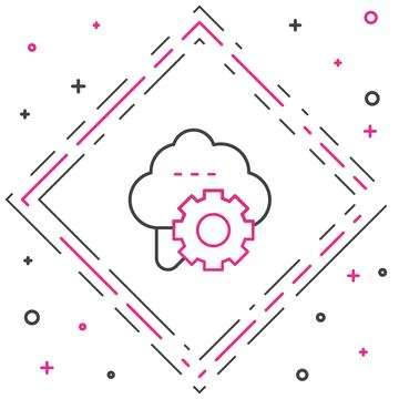 Line Cloud technology data transfer and storage icon isolated on white Illustrazione stock