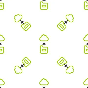 Line Cloud technology data transfer and storage icon isolated seamless pattern Stock Illustration