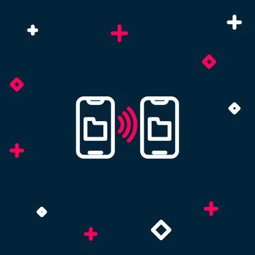 Line Cloud technology data transfer and storage icon isolated on blue background Illustrazione stock