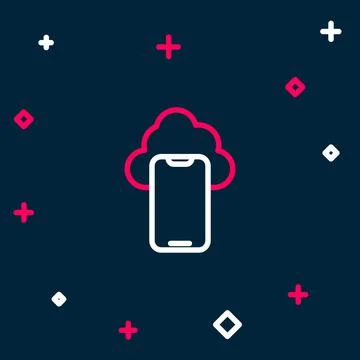 Line Cloud technology data transfer and storage icon isolated on blue background 스톡 일러스트