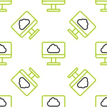 Line Cloud technology data transfer and storage icon isolated seamless pattern Illustrazione stock