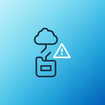 Line Cloud technology data transfer and storage icon isolated on blue background Illustrazione stock