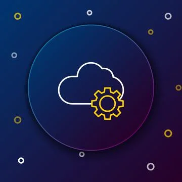 Line Cloud technology data transfer and storage icon isolated on blue background Illustrazione stock