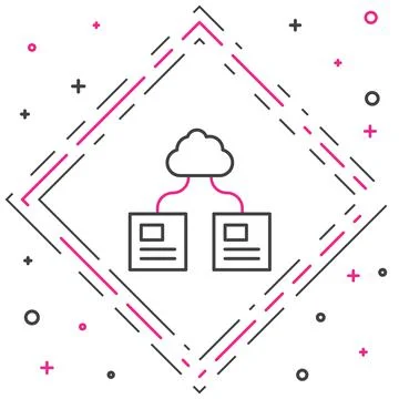 Line Cloud technology data transfer and storage icon isolated on white イラスト素材