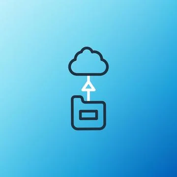 Line Cloud technology data transfer and storage icon isolated on blue background Stock Illustration