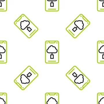 Line Cloud technology data transfer and storage icon isolated seamless patter Stock Illustration