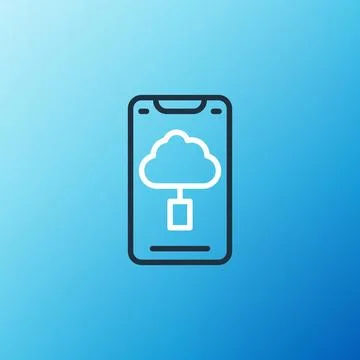 Line Cloud technology data transfer and storage icon isolated on blue backg.. 스톡 일러스트