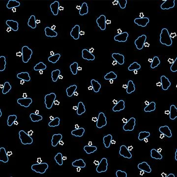 Line Cloud upload icon isolated seamless pattern on black background. Vector Illustrazione stock