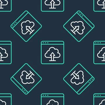 Line Cloud upload icon isolated seamless pattern on black background. Vector 스톡 일러스트