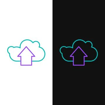 Line Cloud upload icon isolated on white and black background. Colorful outline 스톡 일러스트