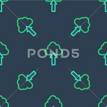 Line Cloud upload icon isolated seamless pattern on blue background. Vector Stock Illustration