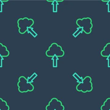 Line Cloud upload icon isolated seamless pattern on blue background. Vector Illustrazione stock