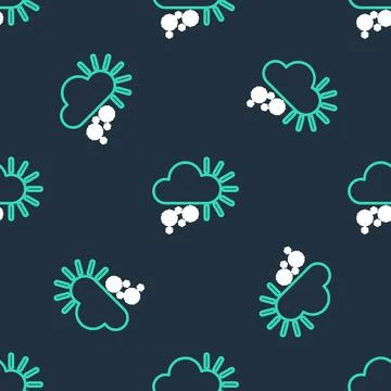 Line Cloudy with snow icon isolated seamless pattern on black background. Cloud Illustrazione stock