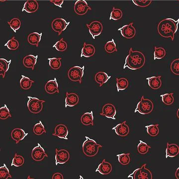 Line Clover trefoil leaf icon isolated seamless pattern on black background Stock Illustration