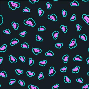 Line CO2 emissions in cloud icon isolated seamless pattern on black background Stock Illustration