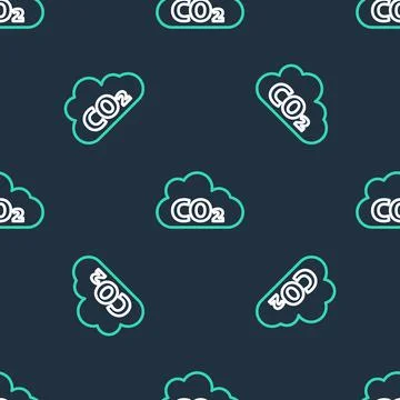Line CO2 emissions in cloud icon isolated seamless pattern on black background Stock Illustration