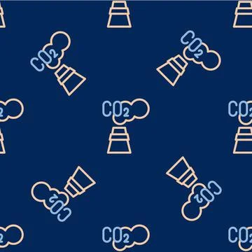 Line CO2 emissions in cloud icon isolated seamless pattern on blue background Stock Illustration