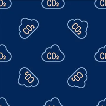 Line CO2 emissions in cloud icon isolated seamless pattern on blue background Stock Illustration