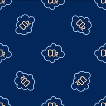 Line CO2 emissions in cloud icon isolated seamless pattern on blue background Stock Illustration