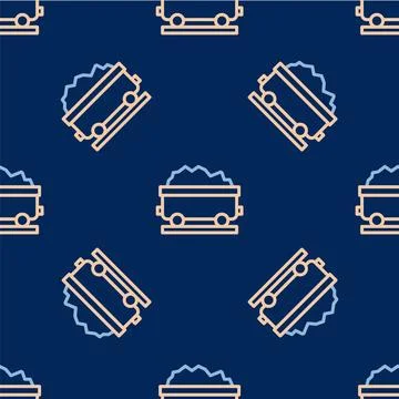 Line Coal train wagon icon isolated seamless pattern on blue background. Rail Stock Illustration