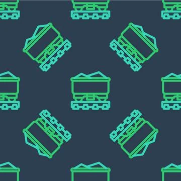 Line Coal train wagon icon isolated seamless pattern on blue background. Ra.. Illustrazione stock