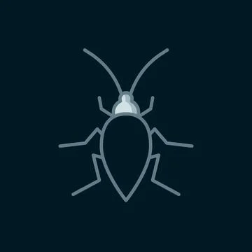 Line Cockroach icon isolated on black background. Flat filled outline style.. Stock Illustration