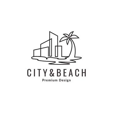 Line coconut trees with building logo design vector graphic symbol icon sig.. イラスト素材