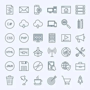 Line Coding Icons 库存插图