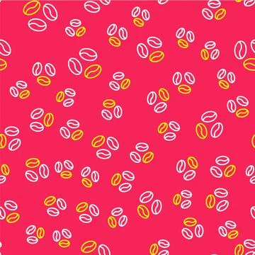 Line Coffee beans icon isolated seamless pattern on red background. Vector Stock Illustration