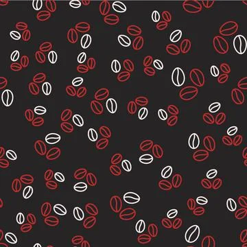 Line Coffee beans icon isolated seamless pattern on black background. Vector 库存插图