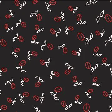 Line Coffee beans icon isolated seamless pattern on black background. Vector 库存插图