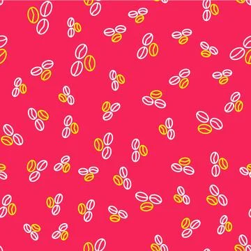 Line Coffee beans icon isolated seamless pattern on red background. Vector 库存插图