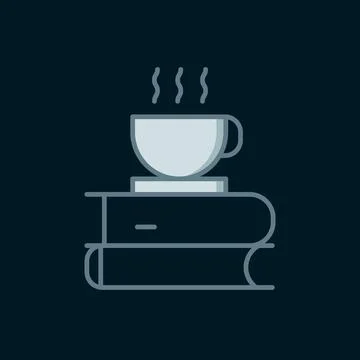 Line Coffee cup and book icon isolated on black background. Tea cup. Hot dr.. Stock Illustration