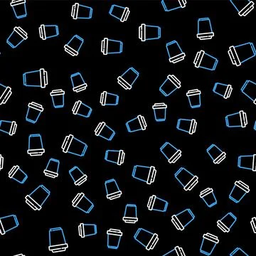 Line Coffee cup to go icon isolated seamless pattern on black background. Vector Illustrazione stock